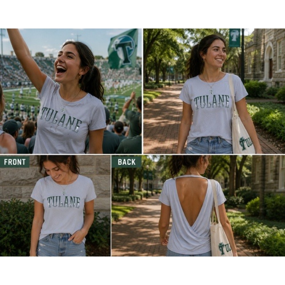 Champion PowerTrain Tulane University Open Back Graphic Tee Grey Womens Small - Picture 1 of 4